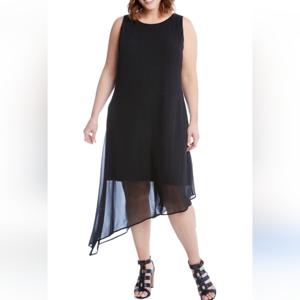 Karen Kane Black Asymmetrical Chiffon Overlay Dress